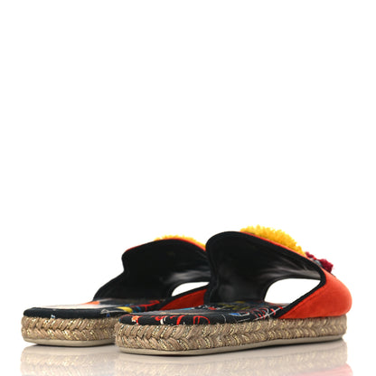 Christian Louboutin Canvas Raffia Velvet Pacha Loubi Flat Espadrilles 38 Multicolor 4 of 7