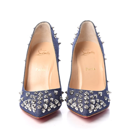 Christian Louboutin Denim Studded Aimantaclou 100 Pumps 39.5 Blue Silver 2 of 7