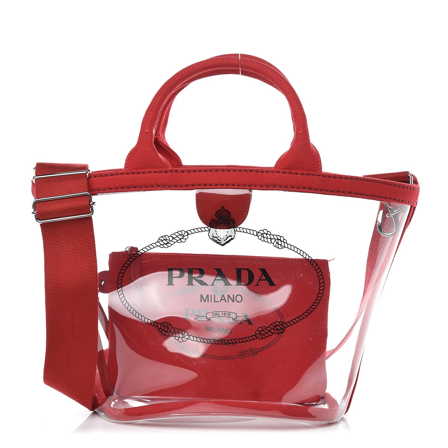 Prada Plexiglass Canapa Small Shopper Tote Rosso 1 of 7