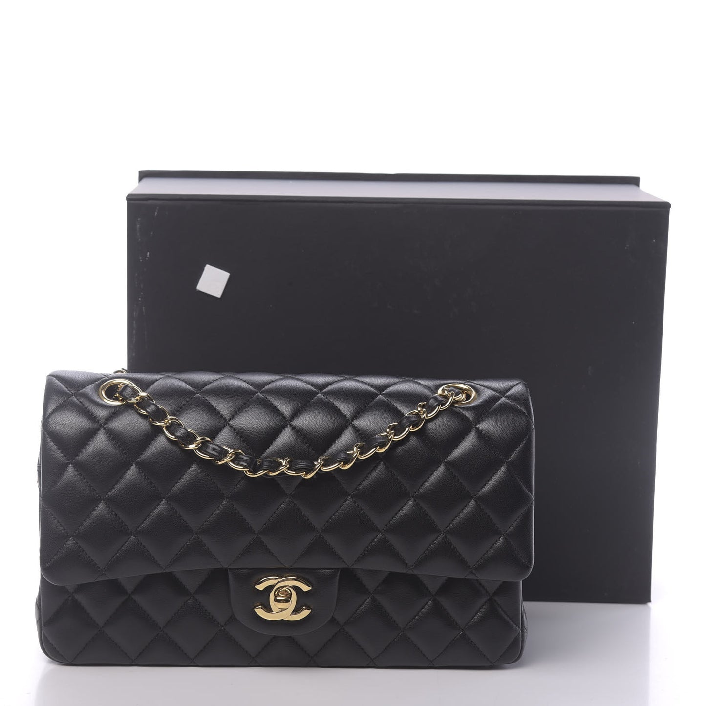 Lambskin Quilted Medium Double Flap Black