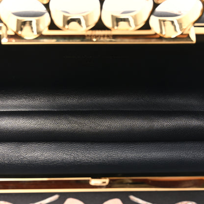 Alexander McQueen Silk Obsession Print Skull Knuckle Box Clutch Black 5 of 9