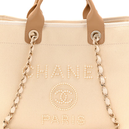 Chanel Canvas Pearl Large Deauville Tote Ecru Beige 8 of 10