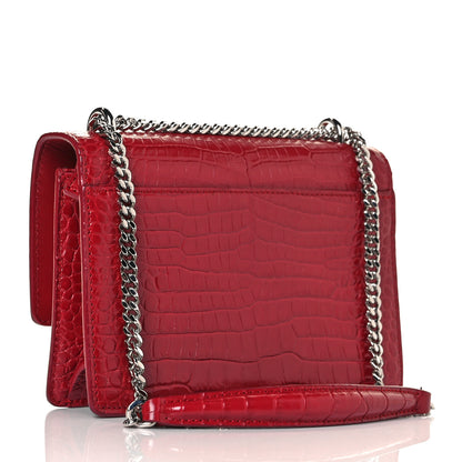 Saint Laurent Calfskin Crocodile Embossed Monogram Sunset Chain Wallet New Lipstick Red 2 of 9