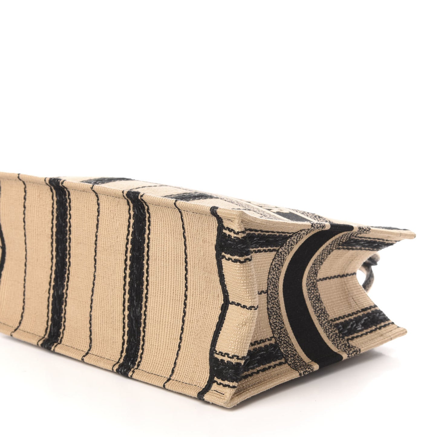 Canvas Embroidered Medium Bayadere Book Tote Black Beige