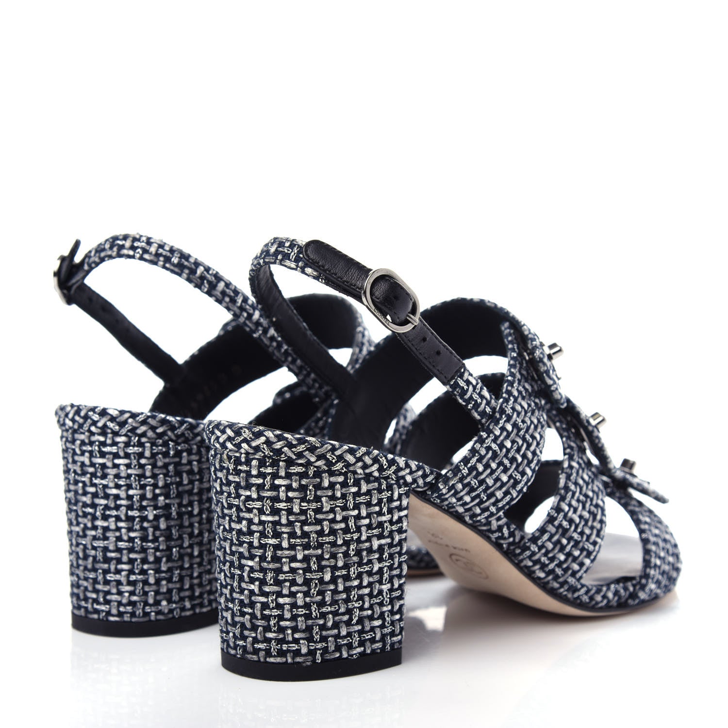 Chanel Tweed Lambskin CC Turnlock Sandals 38 Grey Silver Black 4 of 11