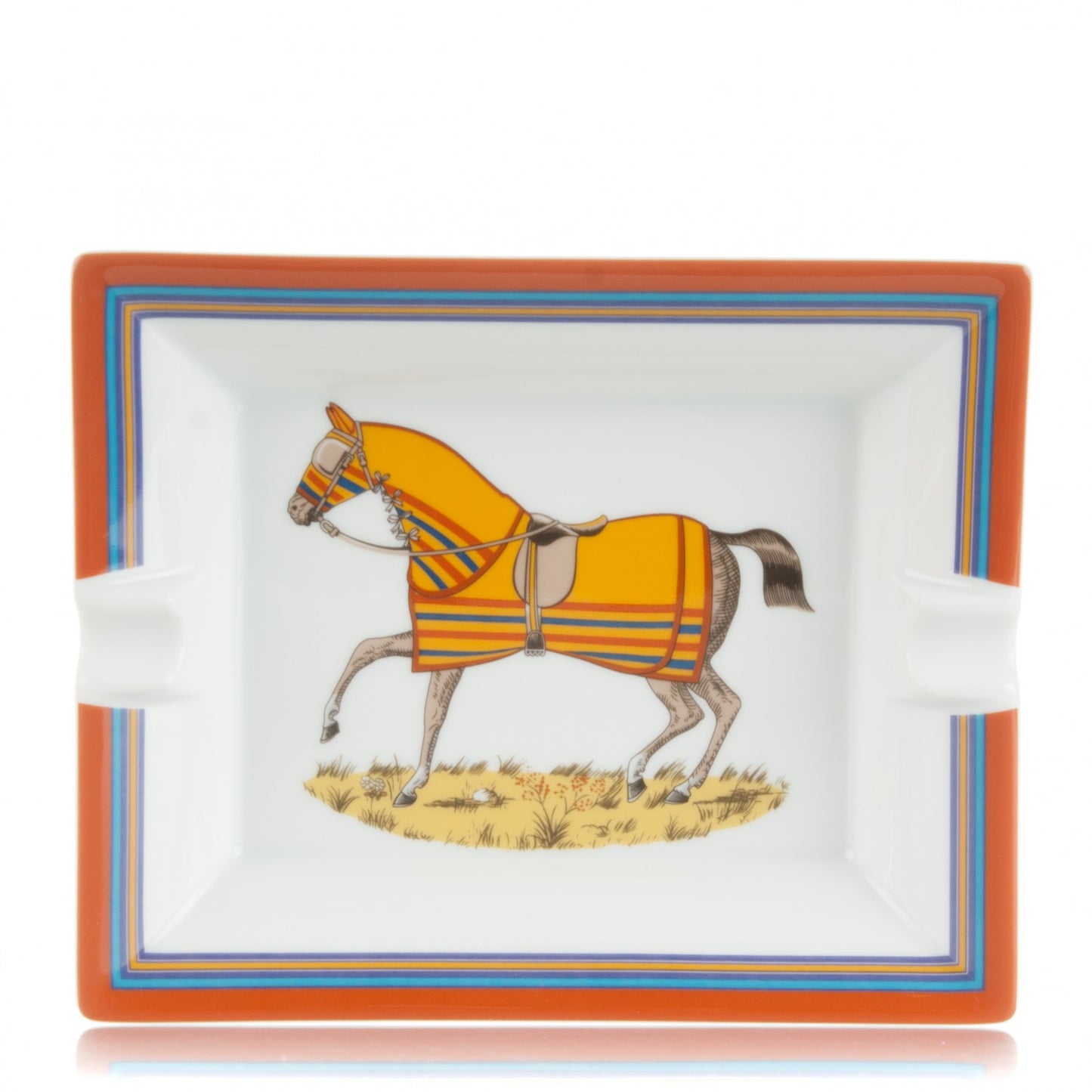 Porcelain Chevaux A La Couverture Ashtray