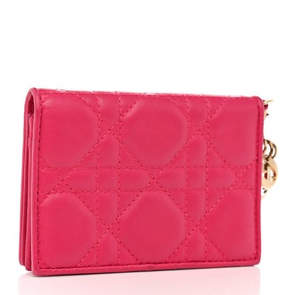 Christian Dior Lambskin Cannage Small Lady Dior Flap Card Holder Fuchsia 3 of 13