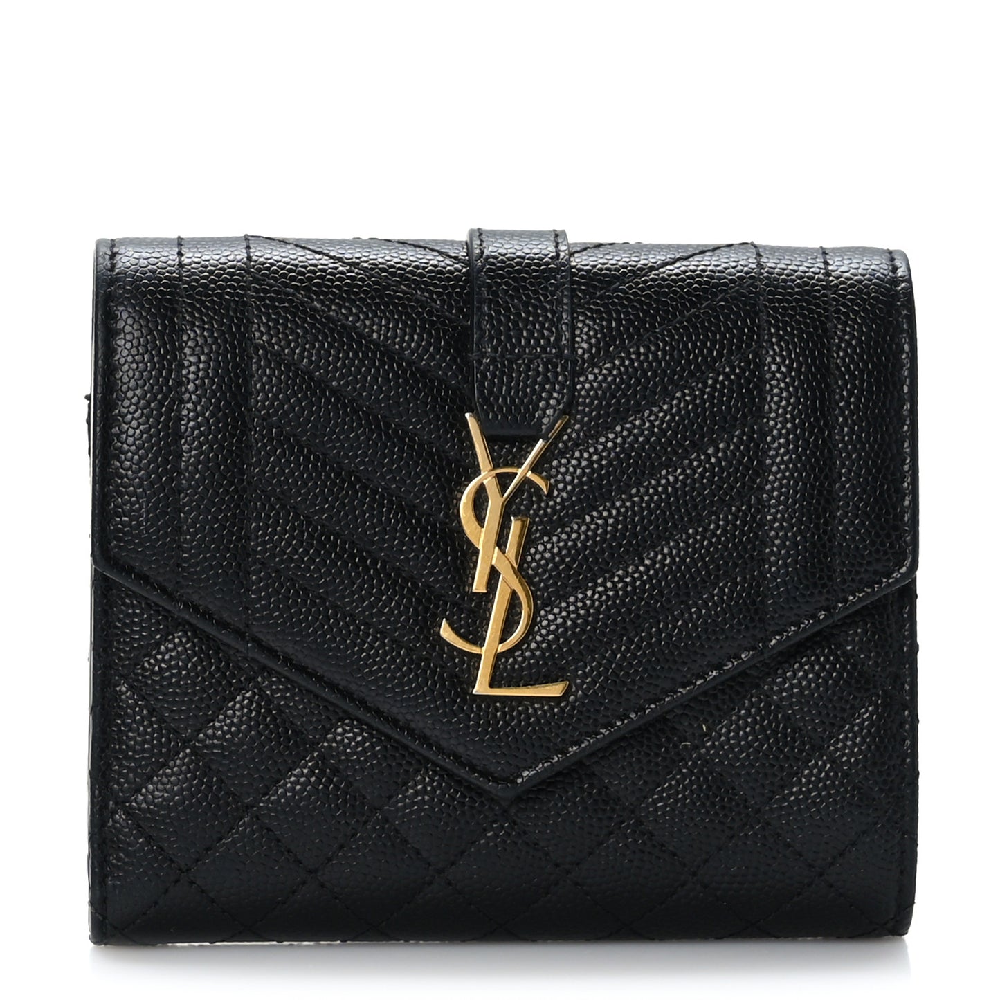 Grain De Poudre Mixed Matelasse Triquilt Monogram Compact Tri Fold Wallet Black