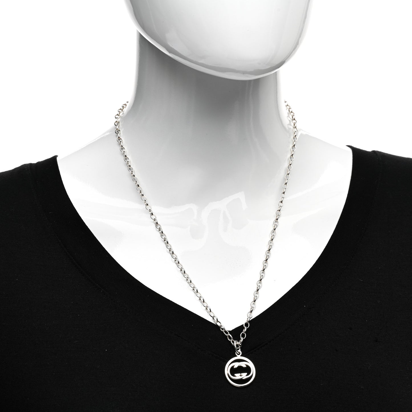 Sterling Silver Interlocking Circle GG Pendant Necklace