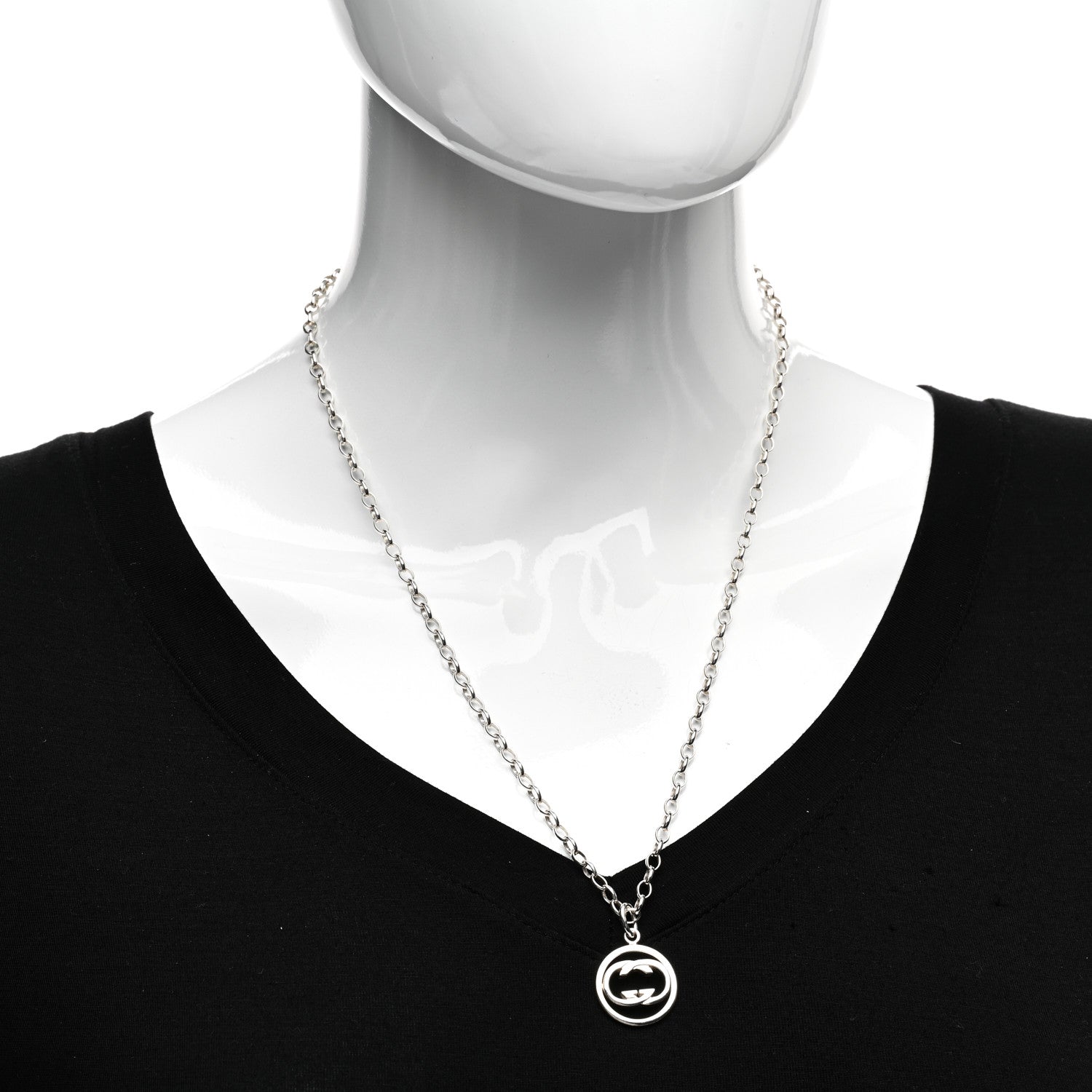Gucci Sterling Silver Interlocking Circle GG Pendant Necklace 2 of 4