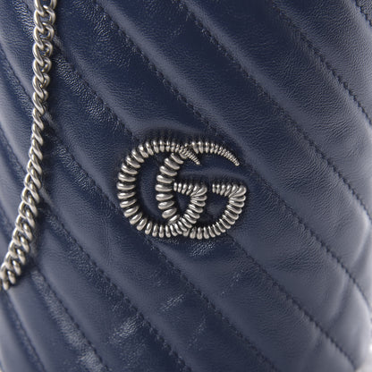 Gucci Vintage Effect Calfskin Matelasse Diagonal Mini Torchon GG Marmont 2.0 Bucket Bag Blue Agata Mystic White 9 of 11