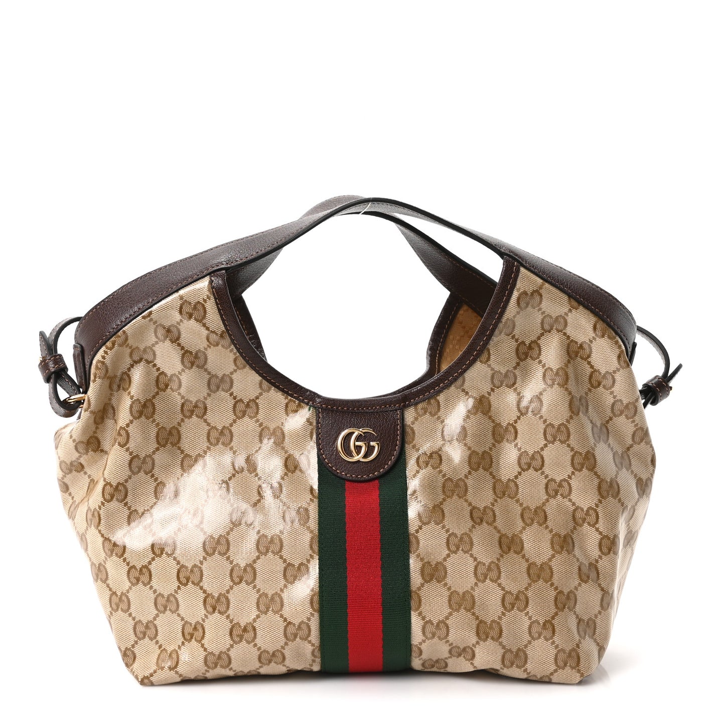 Varnished Monogram Web Small Giglio Tote Sand Dark Brown