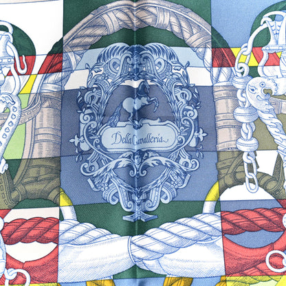 Hermes Silk Della Cavalleria Pocket Square Scarf  Bleu Ciel Vert Jaune 4 of 4