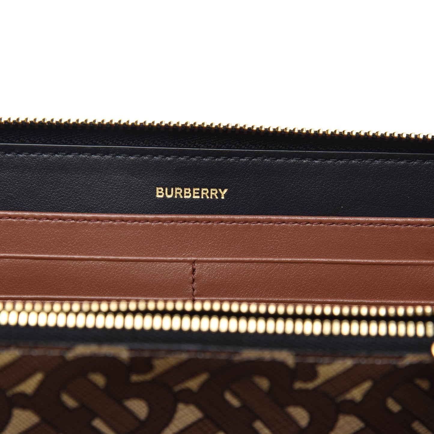 E-Canvas Monogram Stripe Zip Around Wallet Black