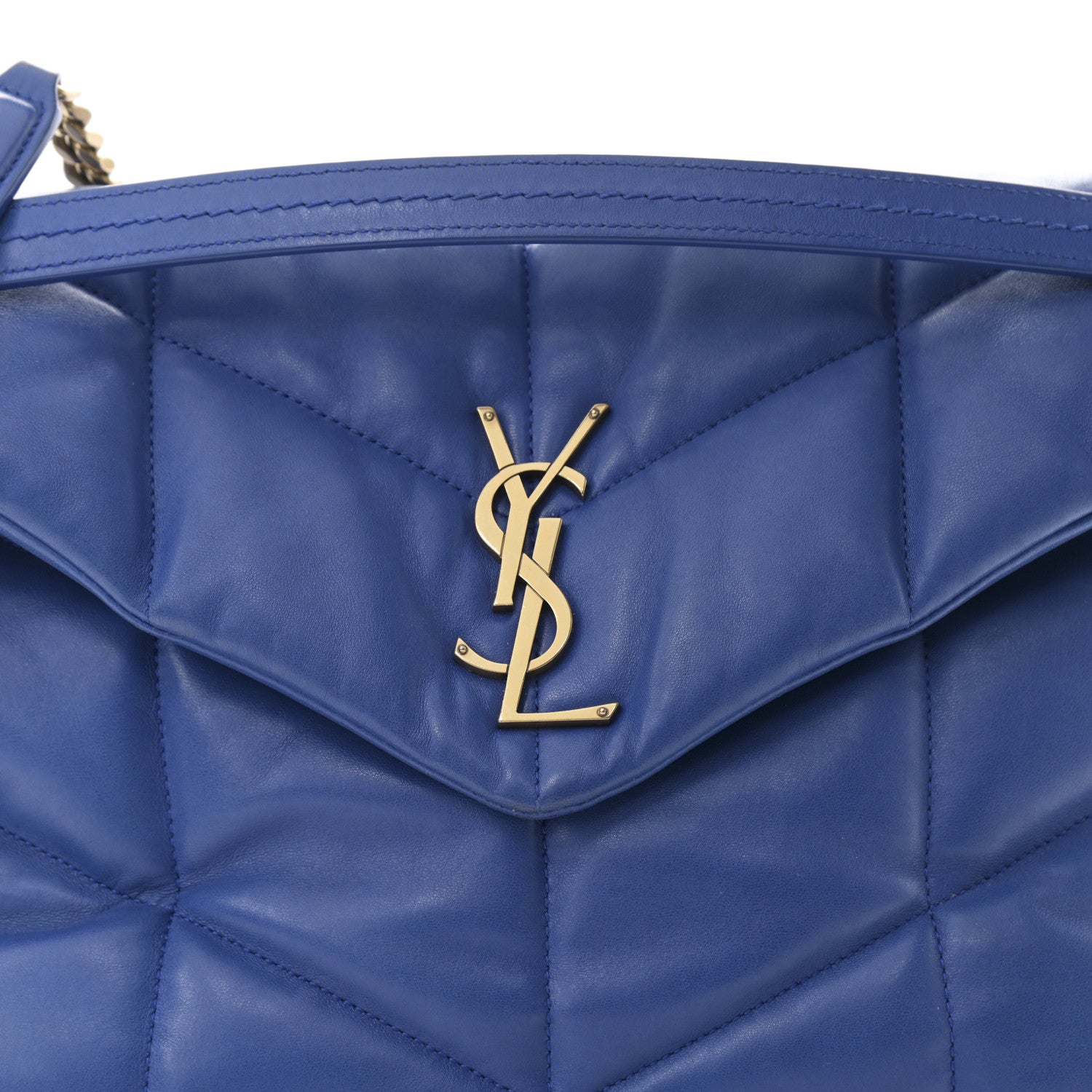 Saint Laurent Lambskin Quilted Medium Loulou Puffer Monogram Chain Satchel Majorele Blue 8 of 13
