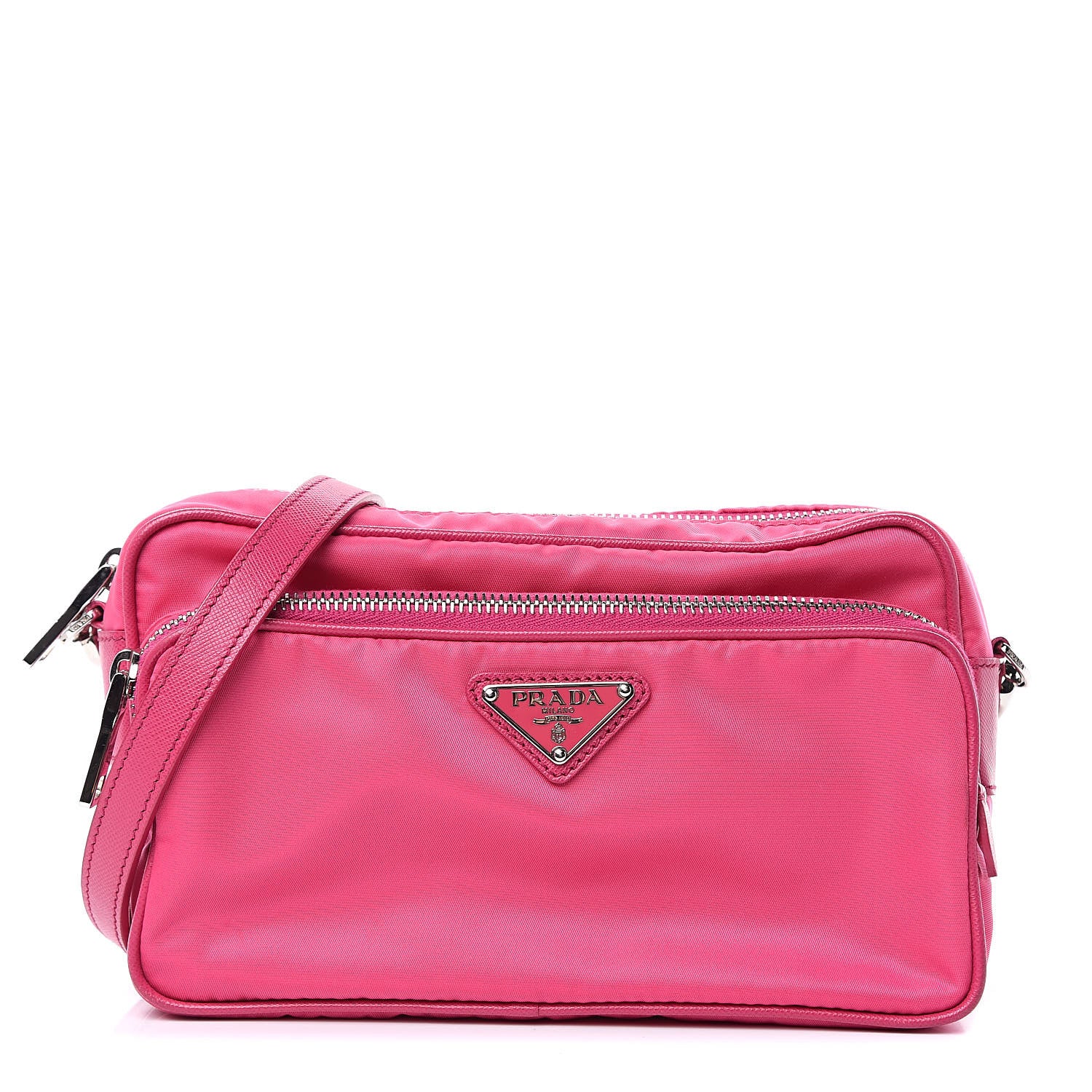 Prada Nylon Saffiano Vela Double Zip Crossbody Bag Fuxia 1 of 11