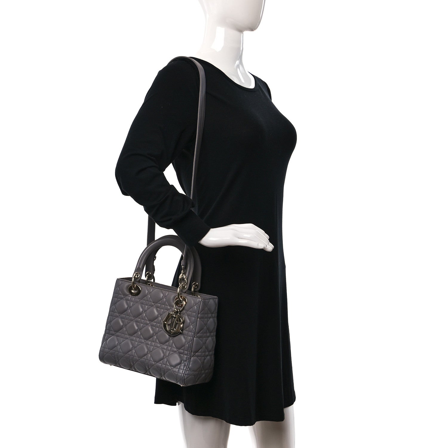 Christian Dior Lambskin Cannage Medium Lady Dior Grey 3 of 9