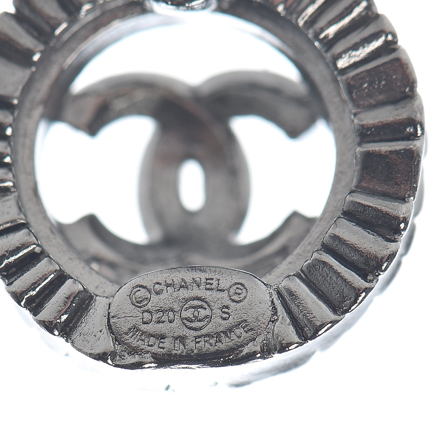 Chanel Ruthenium Crystal CC Round Earrings Silver 4 of 5