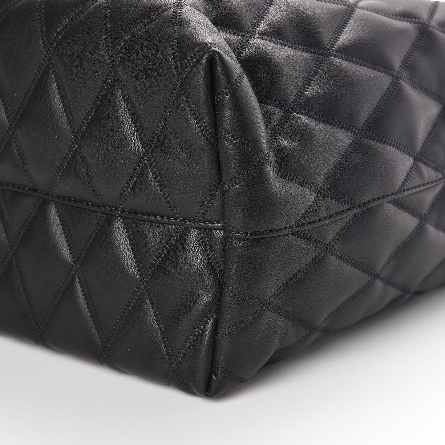 Rubber Effect Canvas Quilted Duo Shopper Tote Black