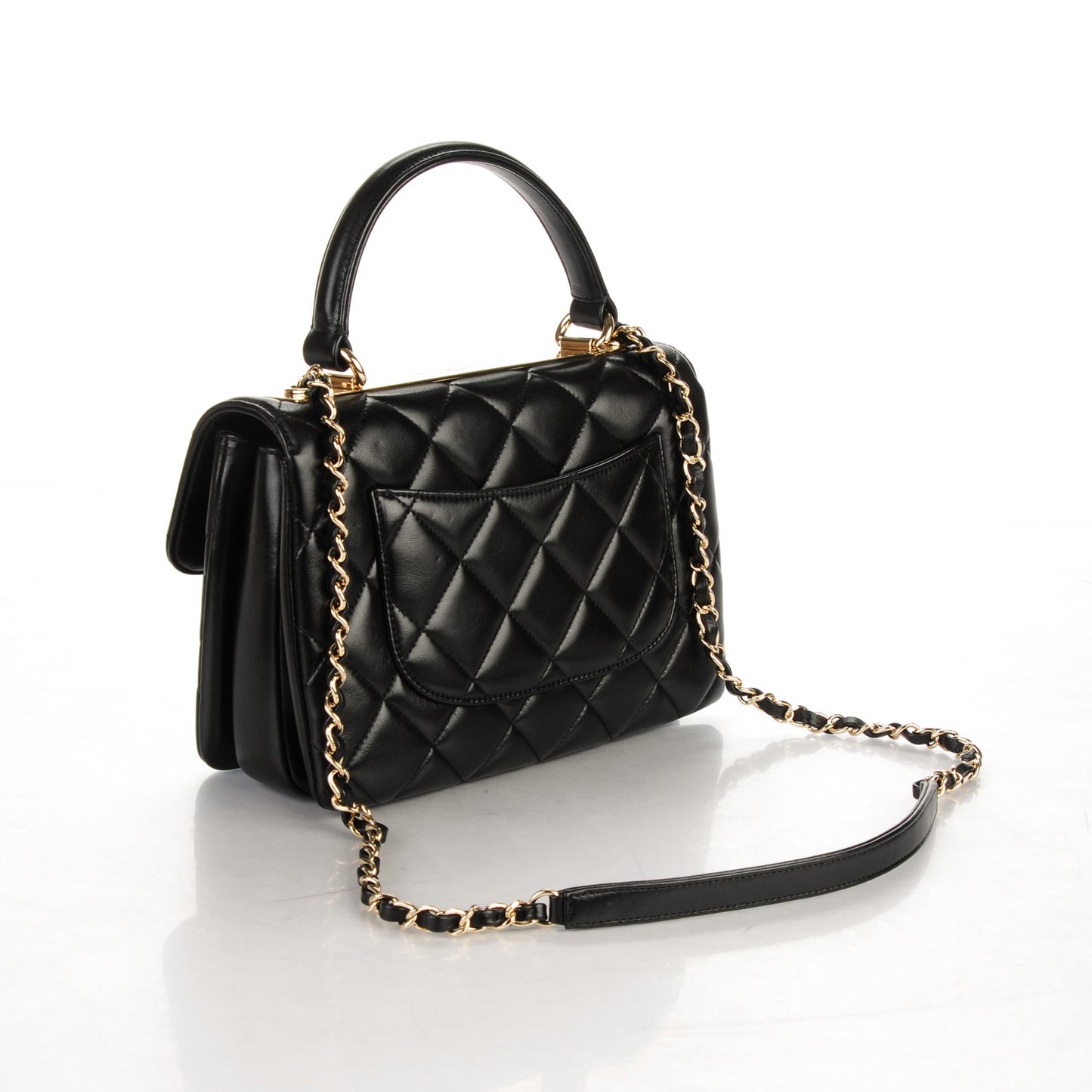 Lambskin Quilted Small Trendy CC Dual Handle Flap Bag Black