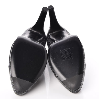 Chanel Metallic Crackled Calfskin Patent Cap Toe Pumps 38 Black 5 of 8