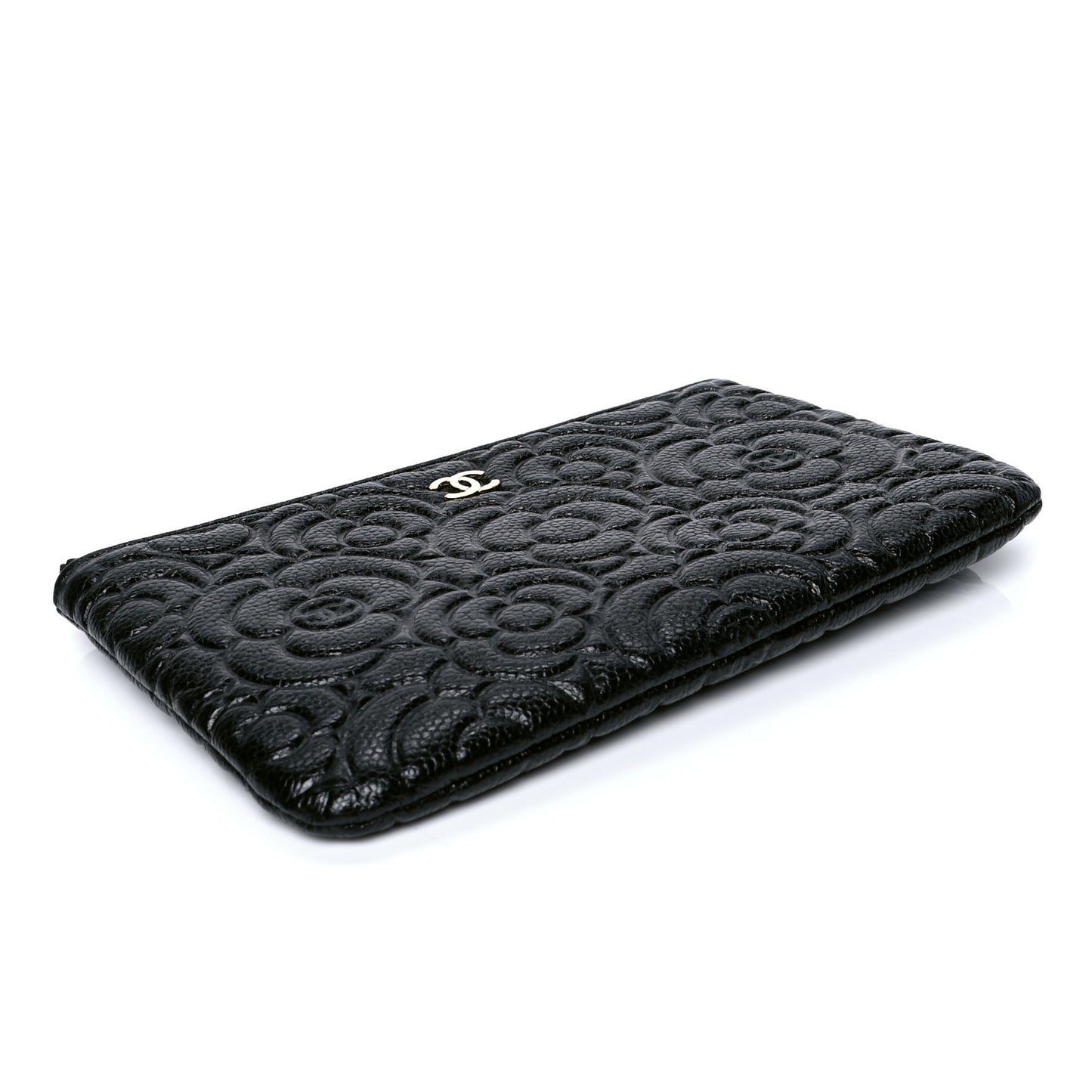 Caviar Camellia Embossed Cosmetic Pouch Black