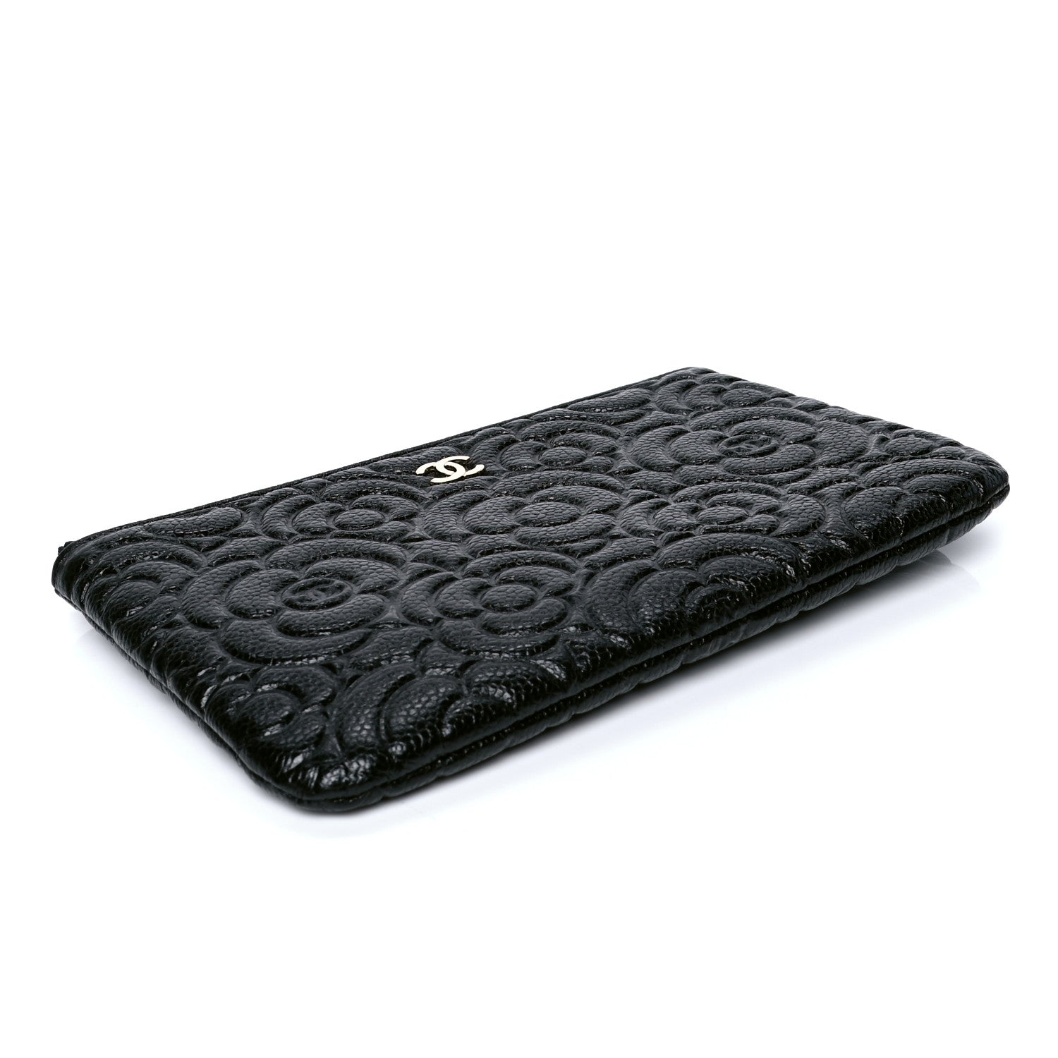 Chanel Caviar Camellia Embossed Cosmetic Pouch Black 3 of 4