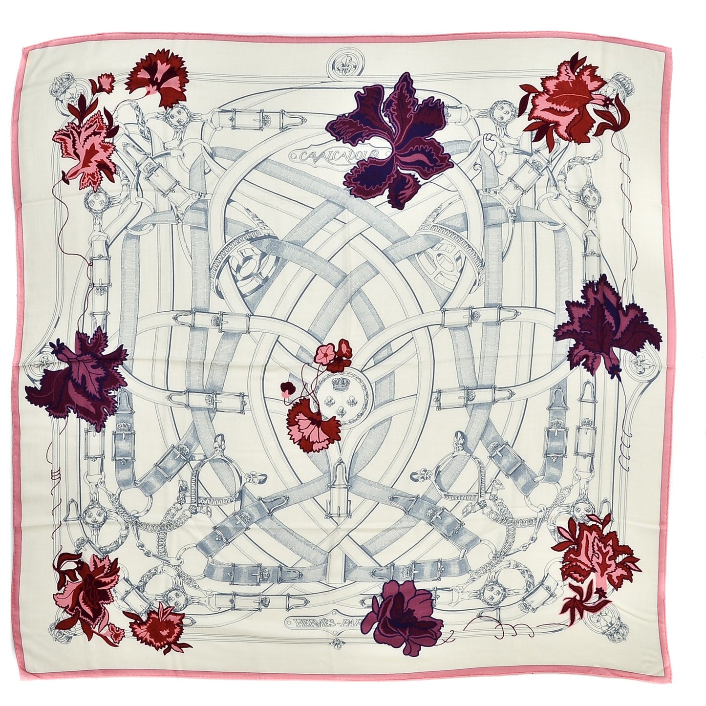 Cashmere Silk Cavalcadour Shawl 140 Blanc Violet Rose