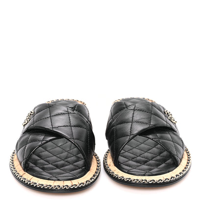 Chanel Lambskin Quilted Chain CC Sandals 39 Black 3 of 10