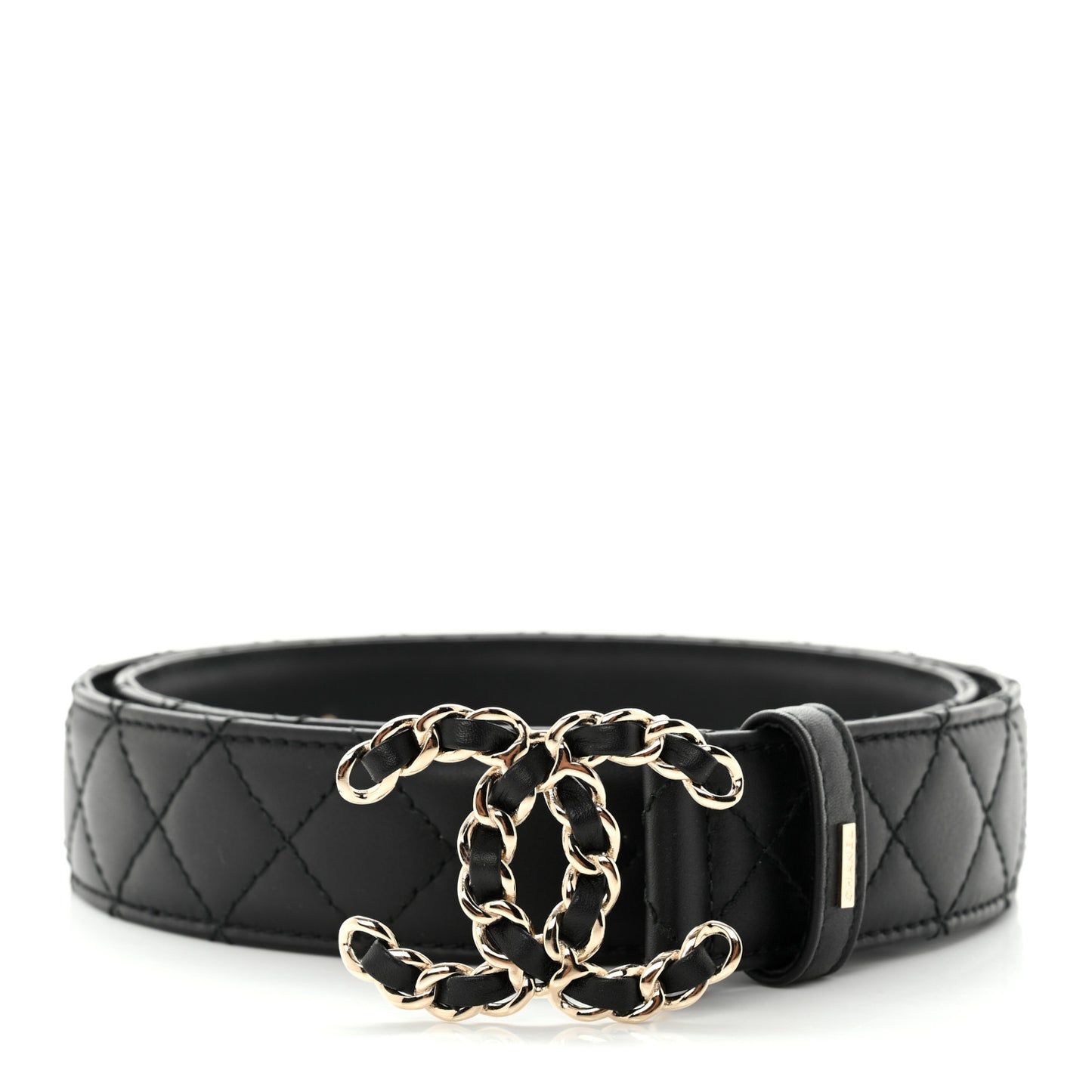 Calfskin Quilted CC Chain Belt 80 32 Black