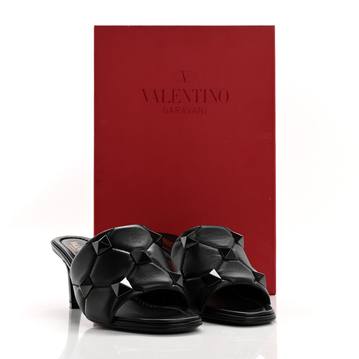 Valentino Garavani Nappa Quilted Monochrome Roman Stud 65mm Slide Sandals 36 Black 9 of 9