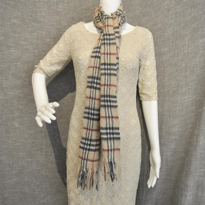 Burberry Cashmere and Wool Ruched Check Fringe Scarf 2 of 3