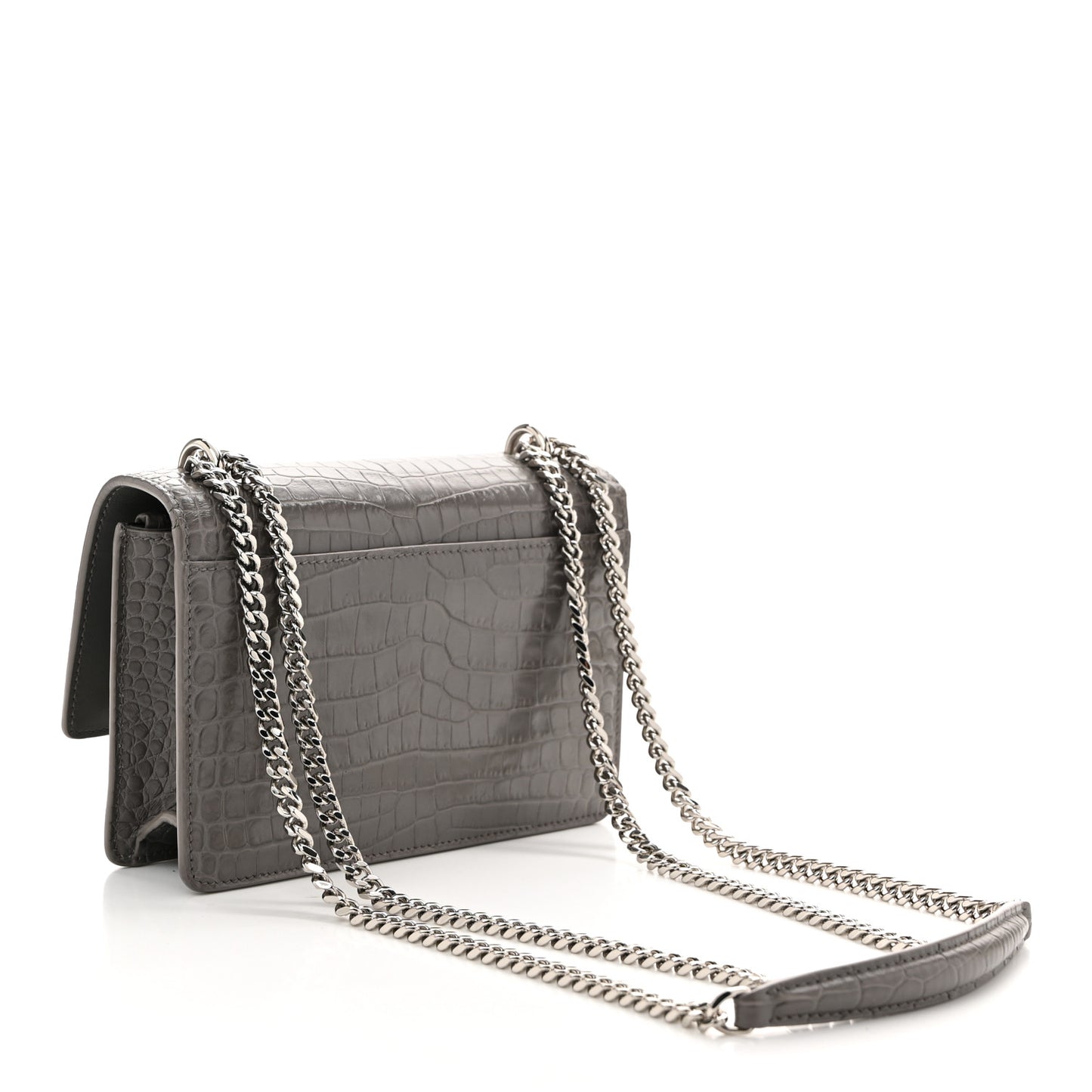 Calfskin Crocodile Embossed Monogram Sunset Chain Wallet Fog