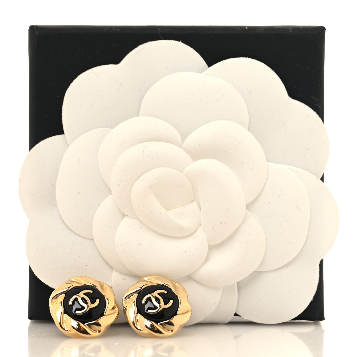 Chanel Resin CC Round Earrings Gold Black 5 of 5