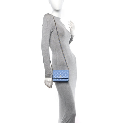 Chanel Lambskin Quilted Mini Wallet On Chain WOC Light Blue 2 of 11