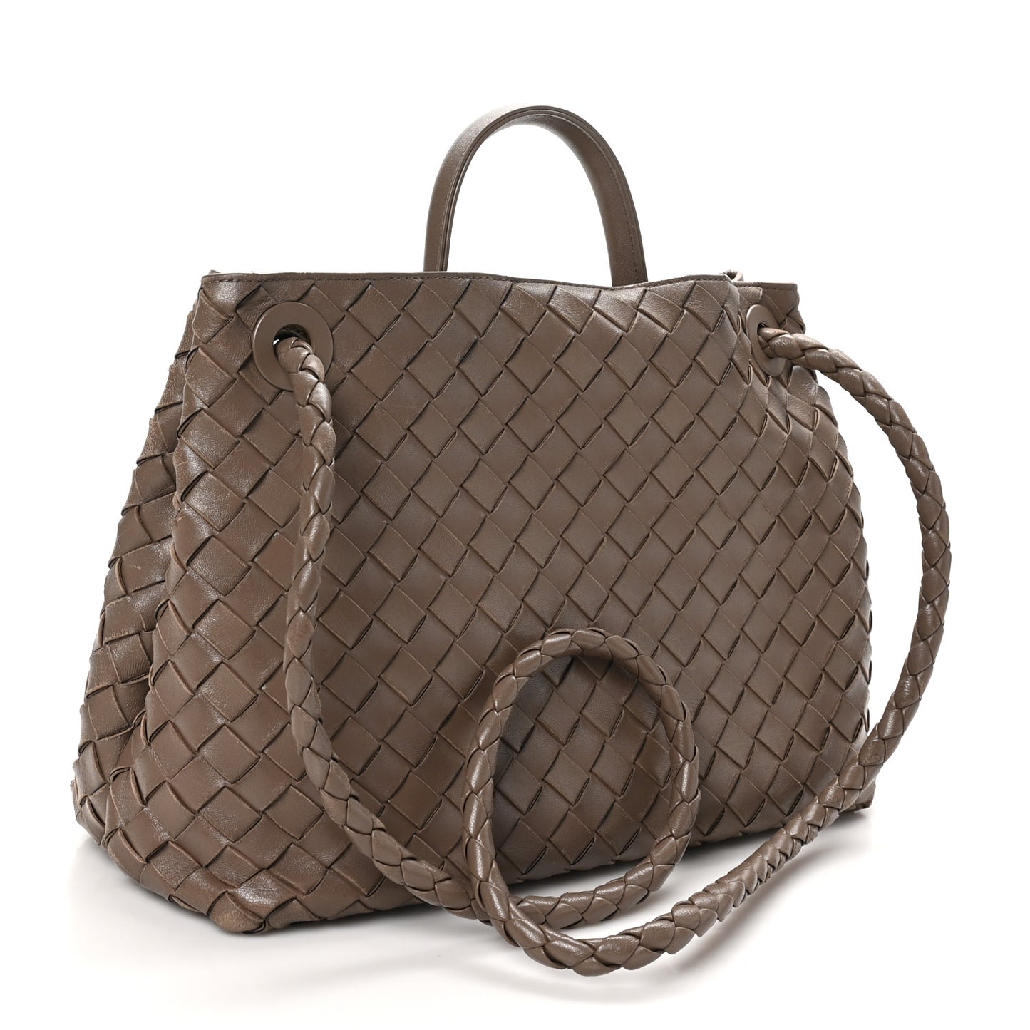 Nappa Intrecciato Medium Andiamo Shoulder Bag Taupe Grey