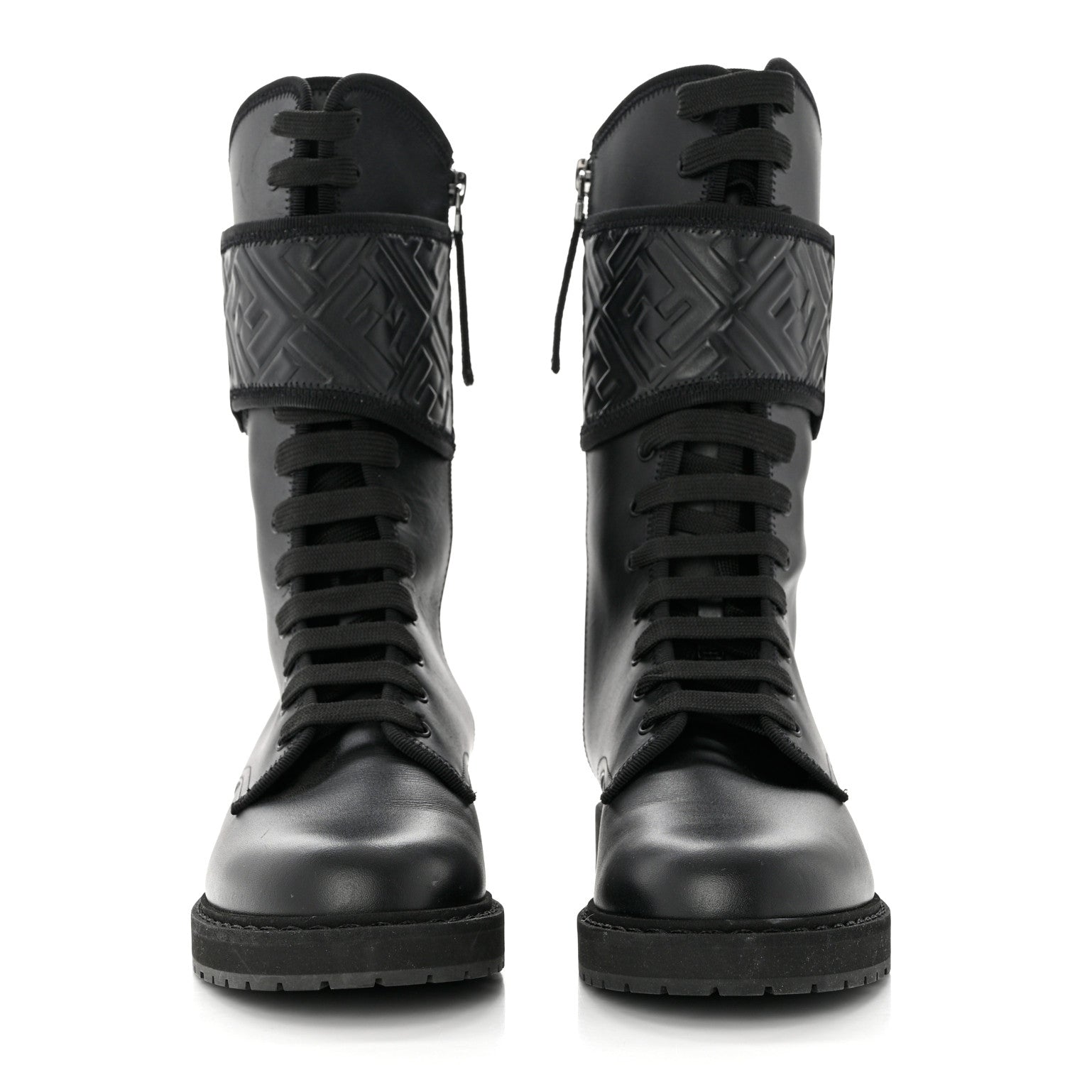 Fendi Vitello FF Embossed Biker Boots 36 Black 2 of 7