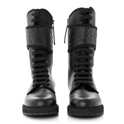 Fendi Vitello FF Embossed Biker Boots 36 Black 2 of 7