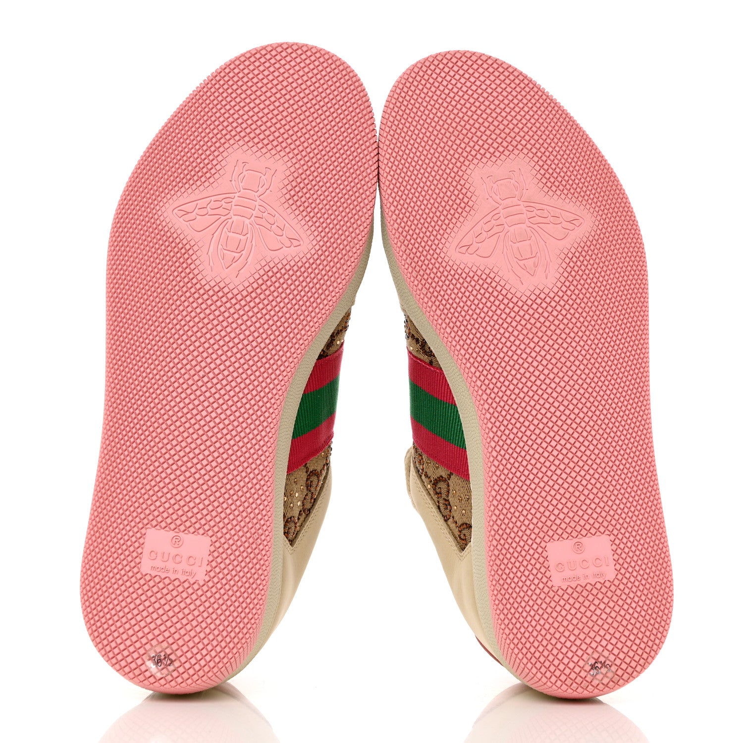 Gucci New GG Monogram Nubuck Web Crystal Embellished Womens Screener Sneakers 36.5 Camel Ebony Wild Rose 5 of 9