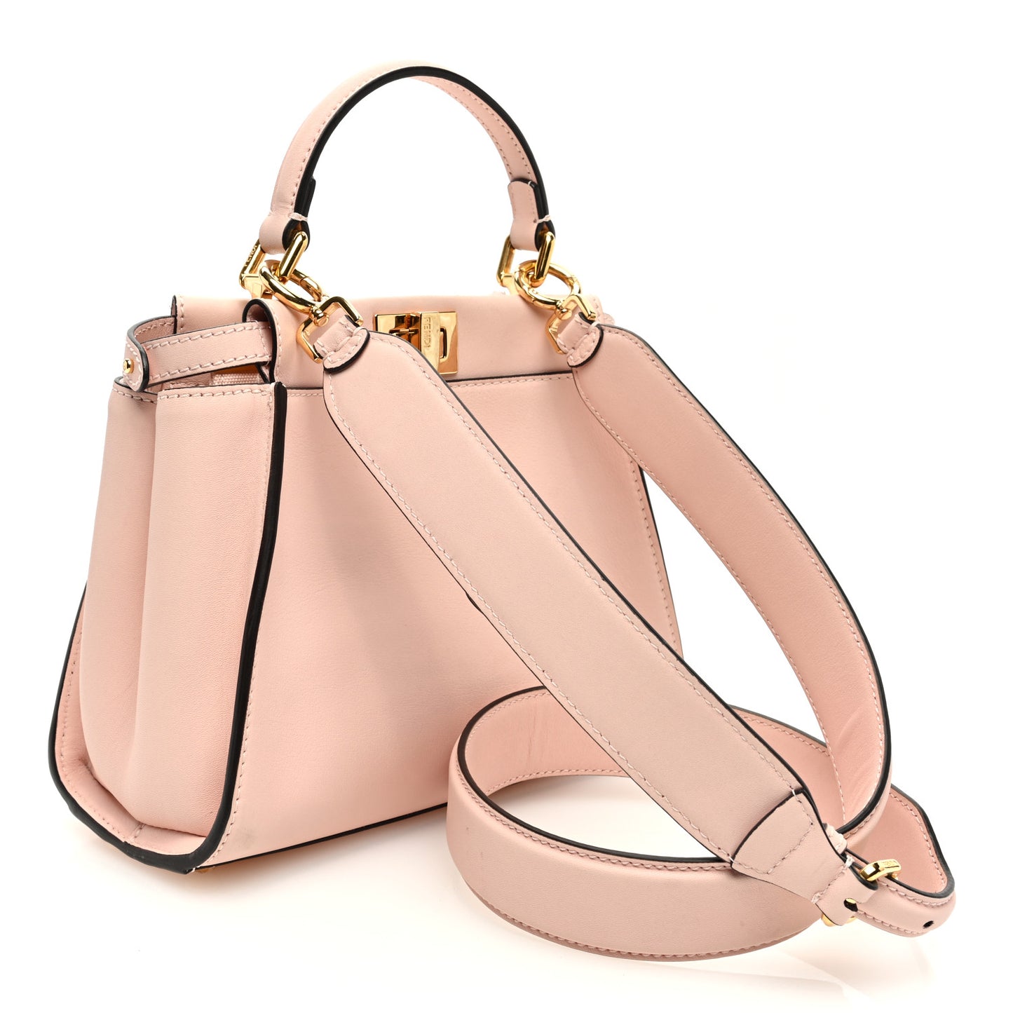 Vitello Seta Canvas FF Embroidered Mini Peekaboo Iconic Satchel Rosa Confetto