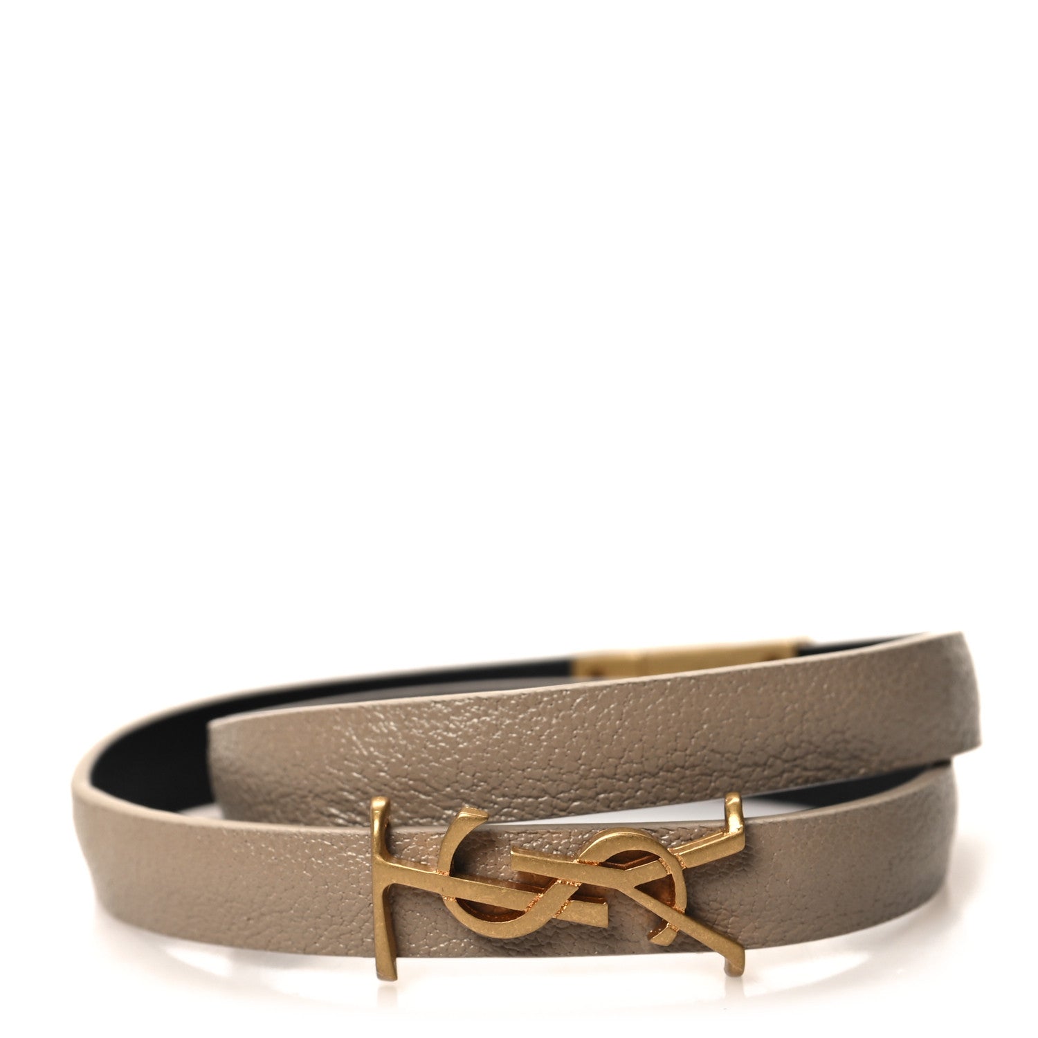 Saint Laurent Calfskin Opyum Double Wrap Bracelet L Dark Beige 1 of 5