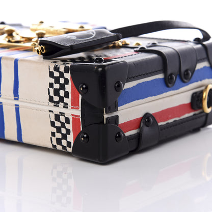 Louis Vuitton Lambskin Grand Prix Petite Malle White Blue 7 of 8