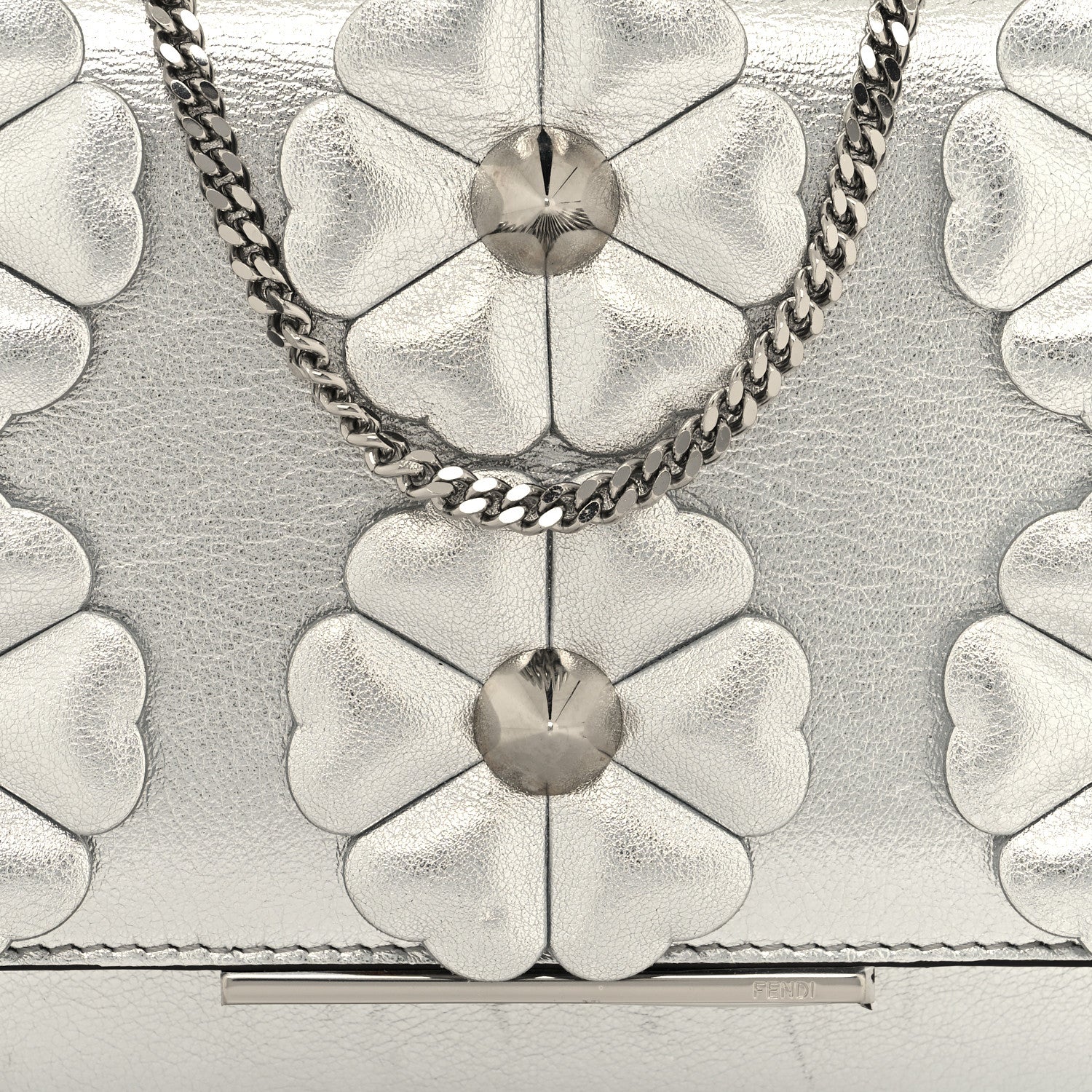 Fendi Vitello Catalan Mirror Flowerland Tube Wallet On Chain Argento 8 of 11