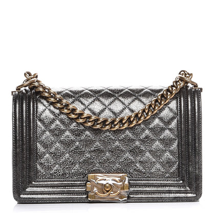 Chanel Metallic Calfskin Quilted Medium Boy Flap Dark Silver 1 of 9