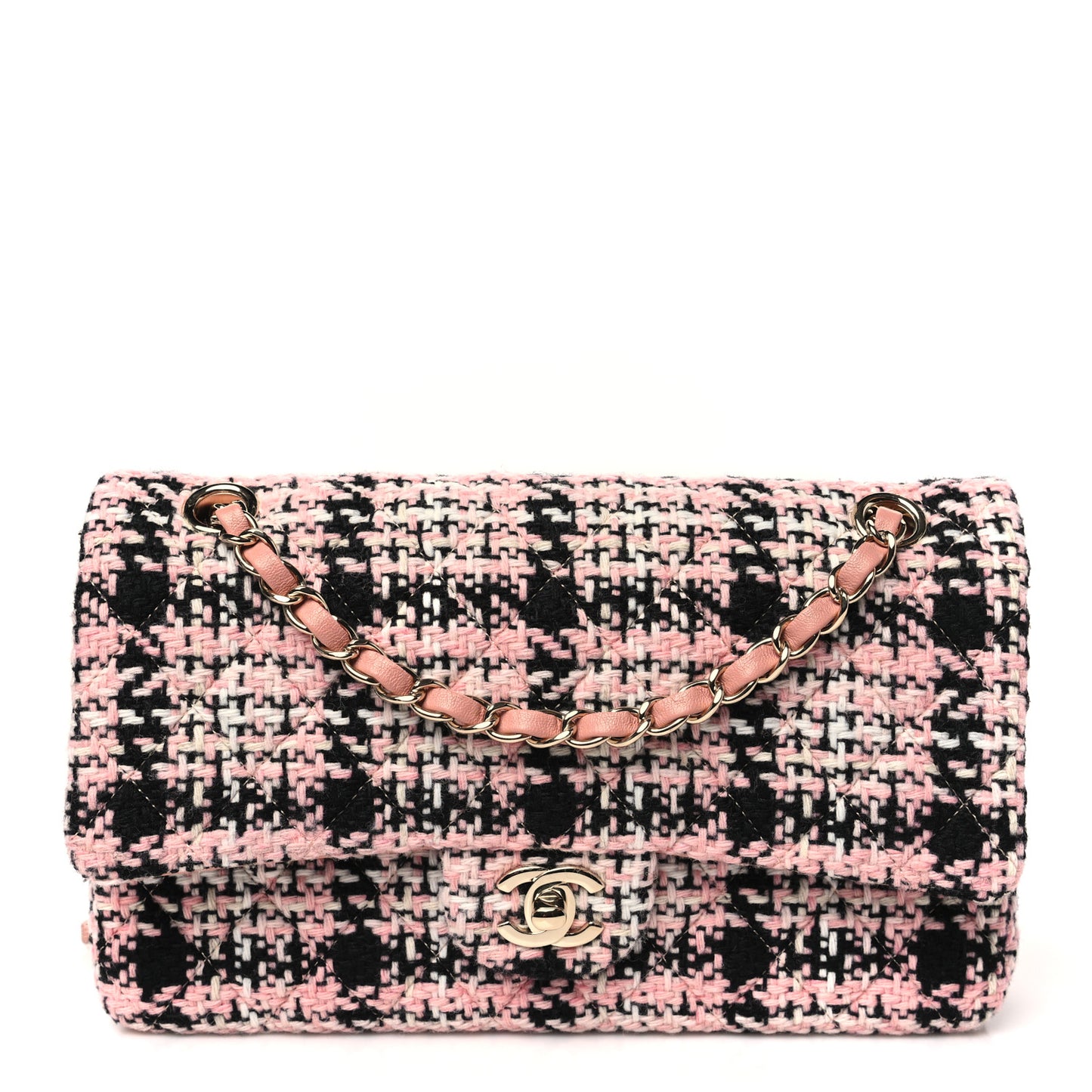 Tweed Quilted Medium Rectangular Flap Pink Black White