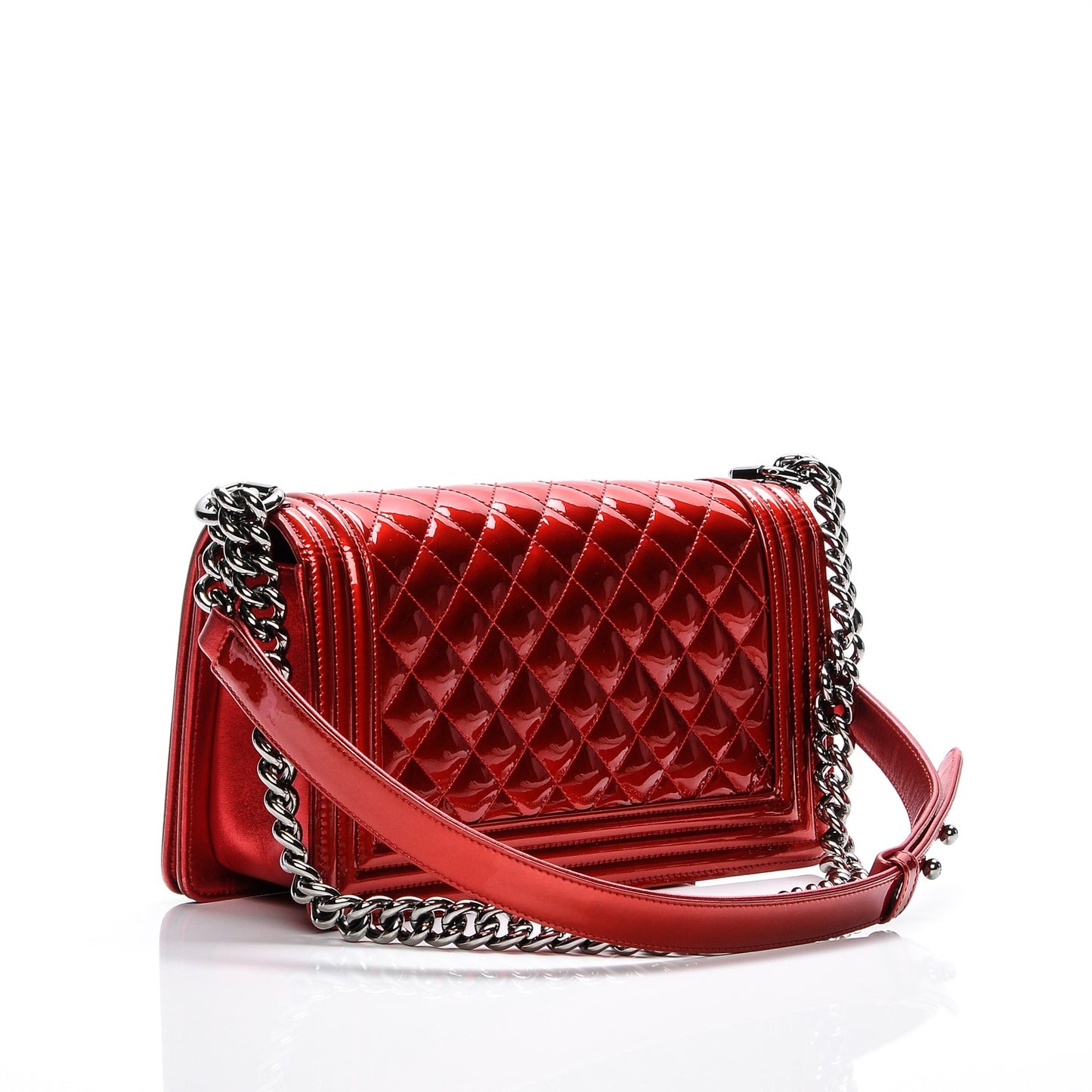 Metallic Patent Quilted Medium Boy Flap Red