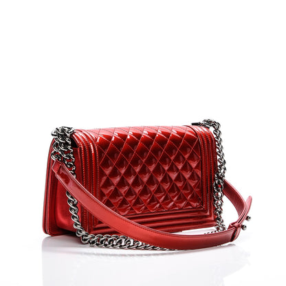 Chanel Metallic Patent Quilted Medium Boy Flap Red 3 of 7