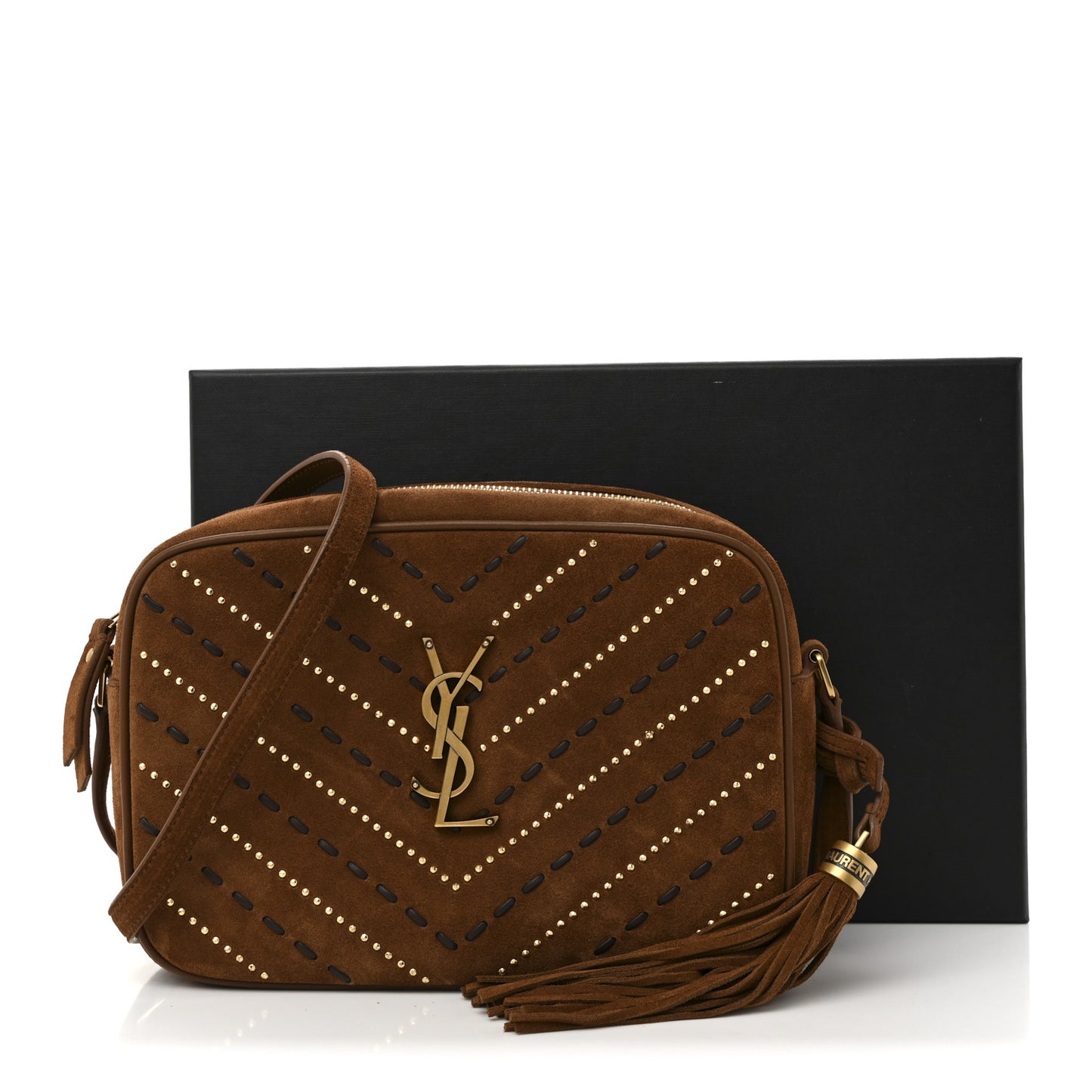 Suede Studded Woven Monogram Lou Camera Bag Dark Cookie