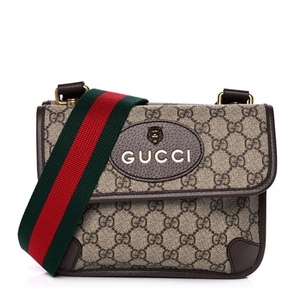 Gucci GG Supreme Monogram Web Small Neo Vintage Double Flap Messenger Bag Beige New Acero 1 of 14