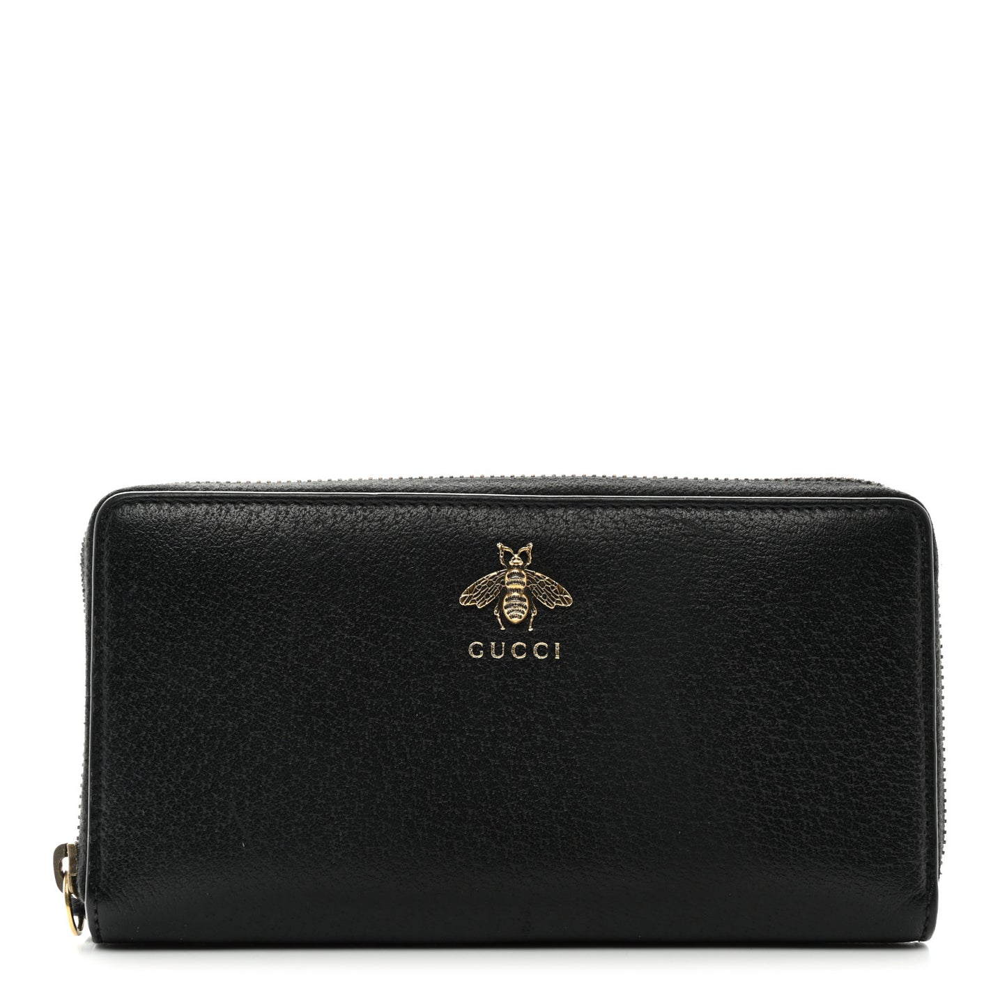 Pebbled Calfskin Animalier Zip Around Wallet Black